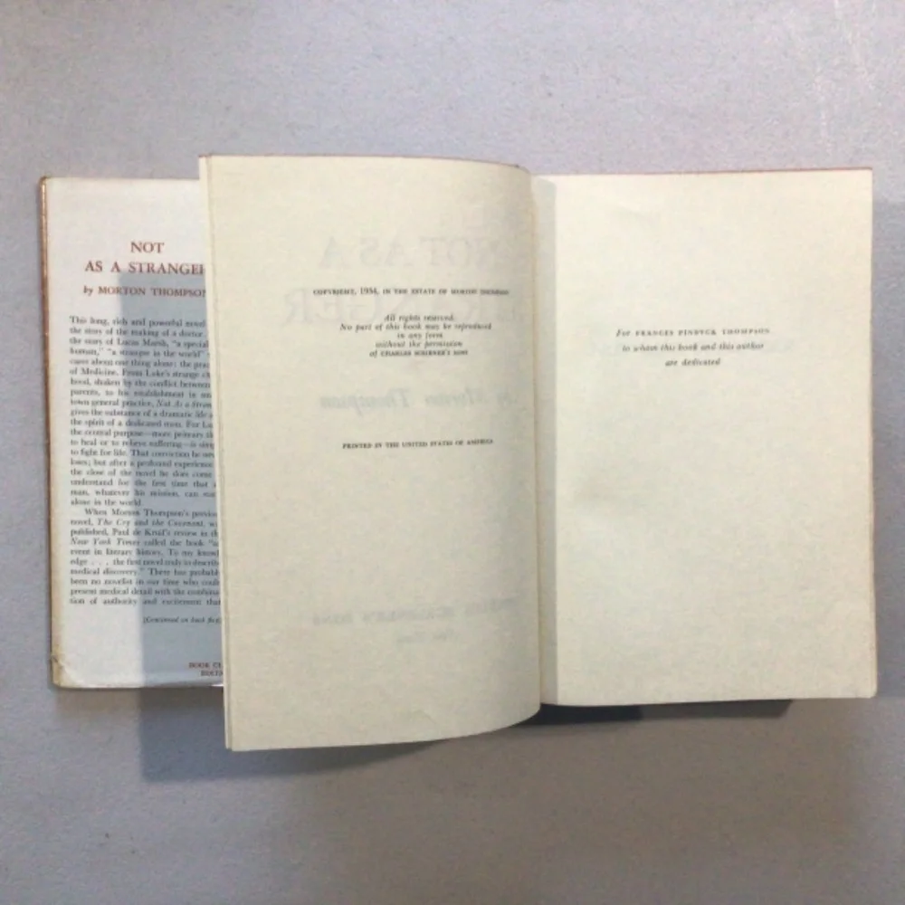 Not as a Stranger by Morton Thompson Vintage Hardcover Book
